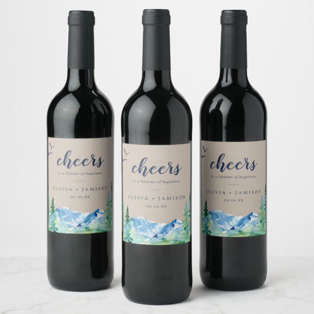 Kraft Rocky Mountain Cheers Wedding Wine Labels (Bottles)