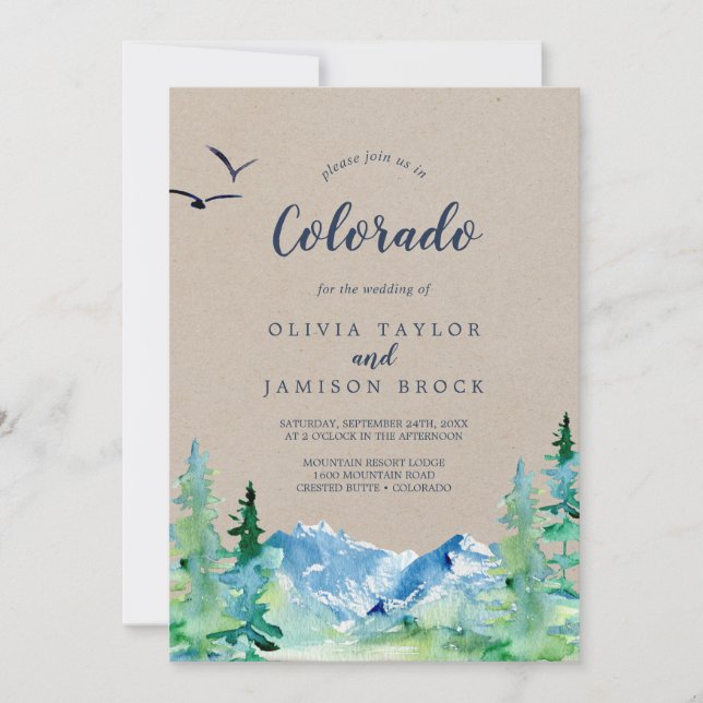 Kraft Rocky Mountain Colorado Destination Wedding Invitation (Front)