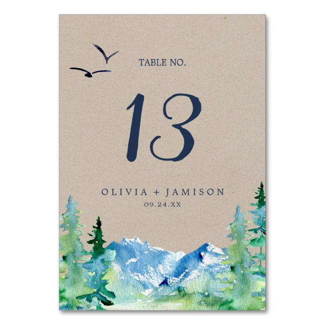 Kraft Rocky Mountain Wedding Table Number (Front)