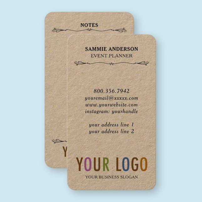 Kraft Rounded Corner Vertical Business Cards (MISOOK Rounded Corners Vertical Business Card with Logo)