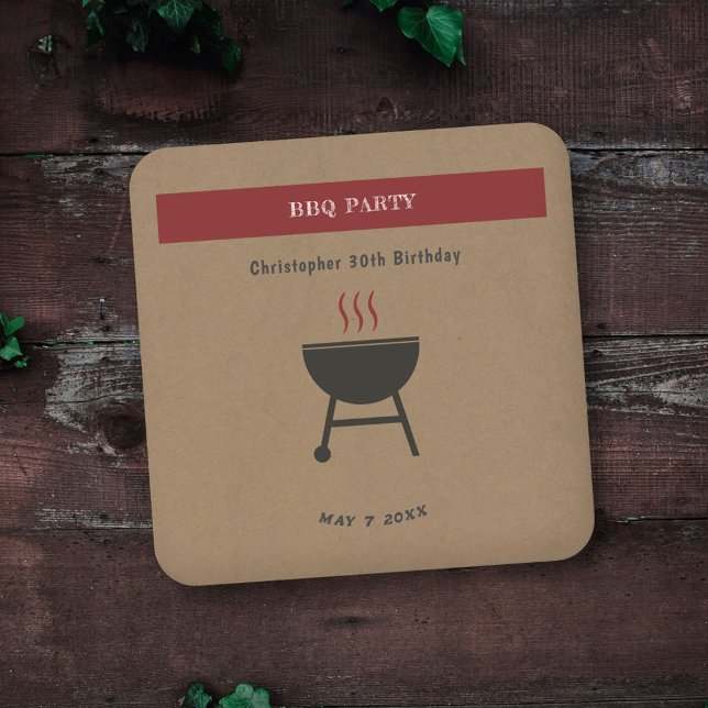 Kraft & Rustic BBQ Party Birthday Coaster (Kraft & Rustic BBQ Party Coaster)
