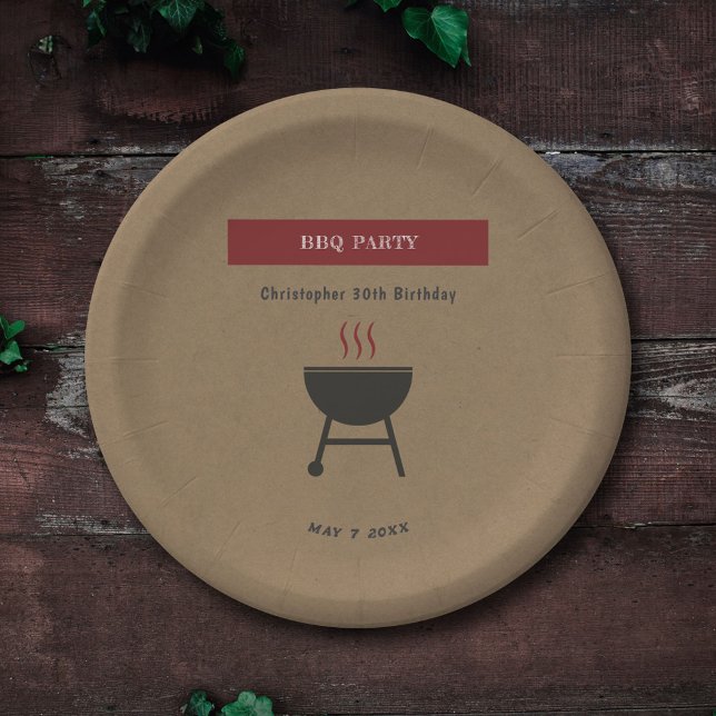 Kraft & Rustic BBQ Party Birthday Paper Plate (Kraft & Rustic BBQ Party Birthday Paper Plate)