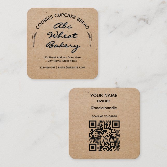 Kraft Rustic Cottage Bakery Square Business Card (Front/Back)