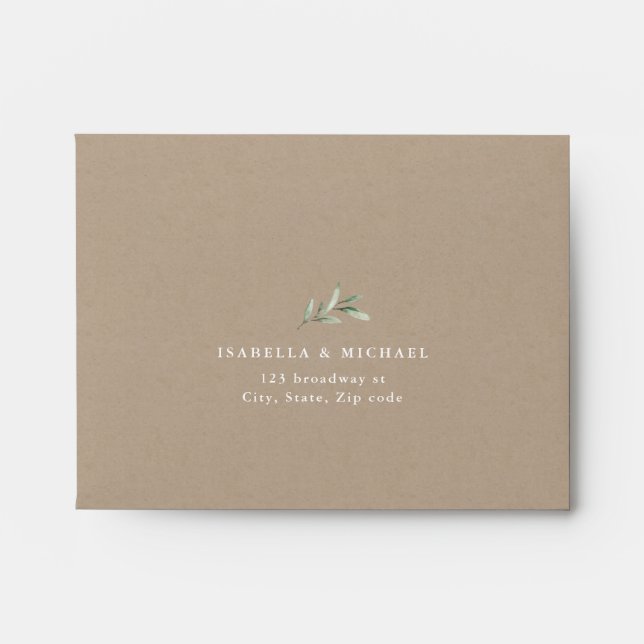 Kraft rustic greenery liner wedding RSVP Envelope (Front)