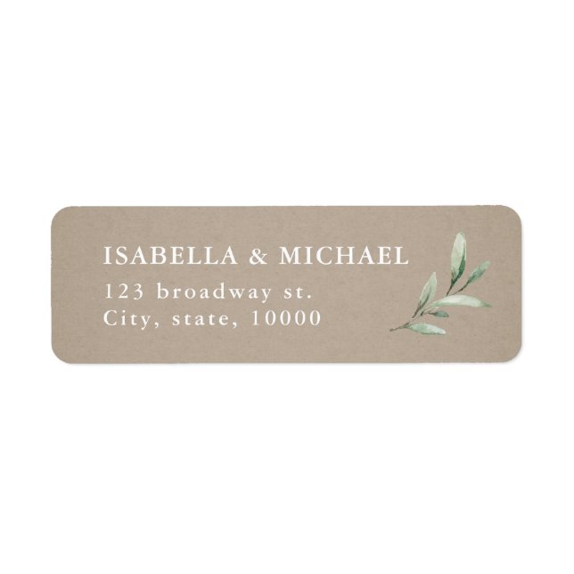 Kraft rustic greenery wedding return address label (Front)