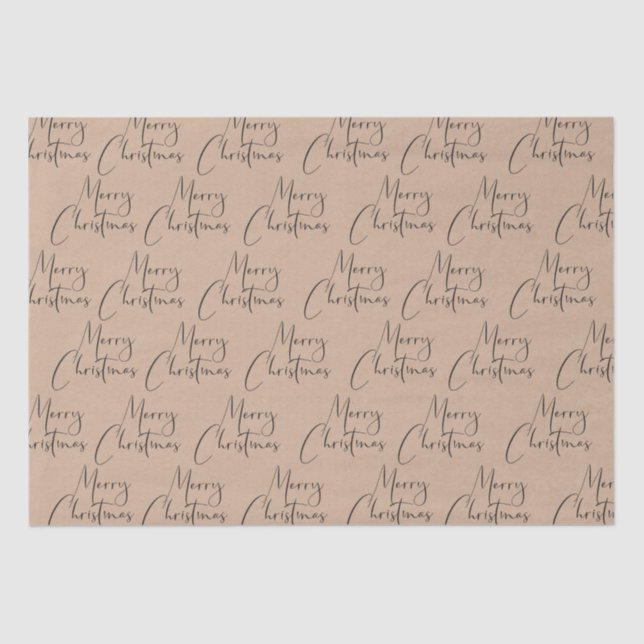 Kraft Rustic Merry Christmas Script Tissue Paper (Front)