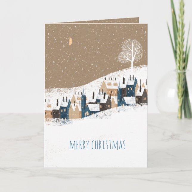 Kraft Rustic Nordic Houses Snowy Mountain Village Holiday Card (Front)