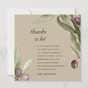 KRAFT RUSTIC OLIVE WATERCOLOR FOLIAGE WEDDING THAN THANK YOU CARD