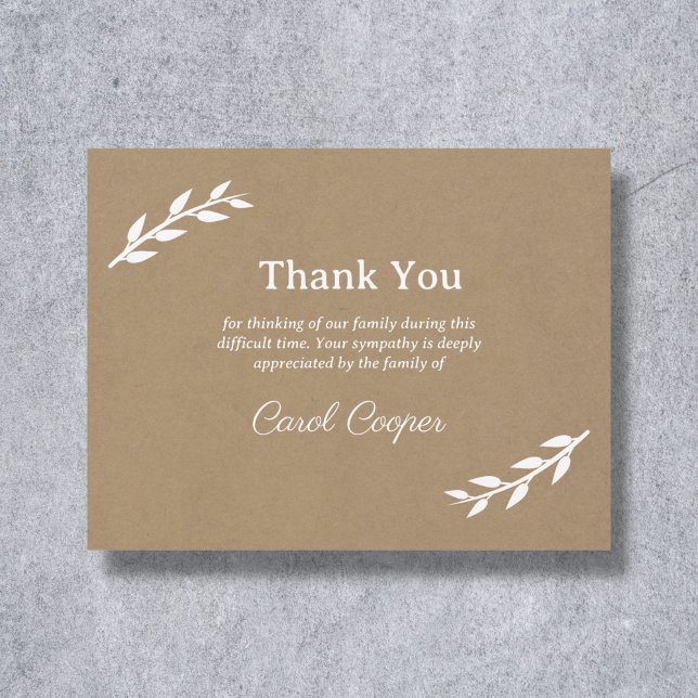 Kraft & Rustic Sober Funeral Thank You Note Card (Kraft & Rustic Sober Funeral Thank You Note Card)