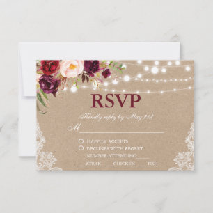 Kraft Rustic Wedding Lace Floral RSVP w/Meal B Card
