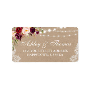 Kraft Rustic Wedding Lights Lace Floral Address Label