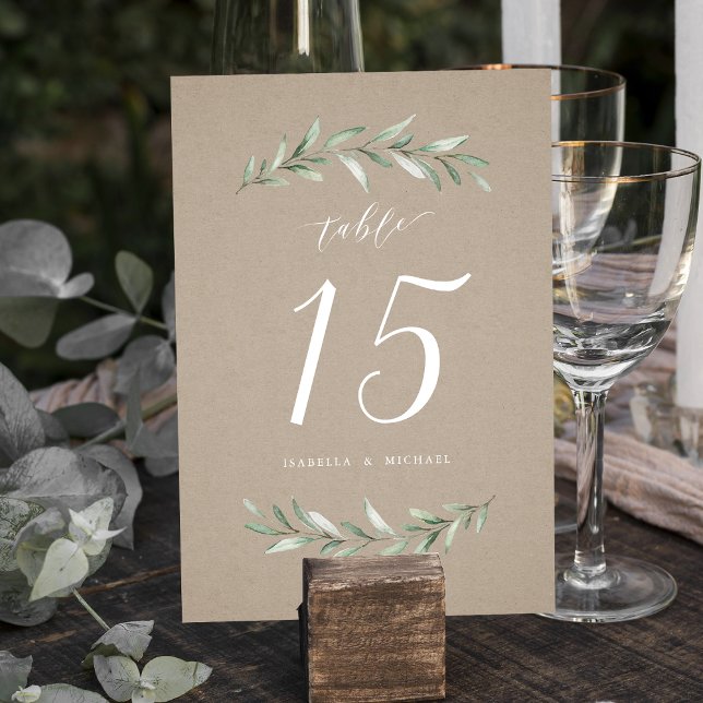 Kraft simple calligraphy rustic greenery wedding table number (Kraft simple calligraphy rustic greenery wedding table number)