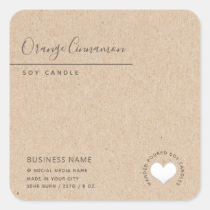 Kraft Simple elegant white heart  candle  Square Sticker