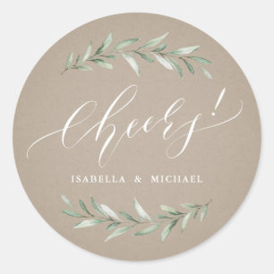 Kraft Simple Greenery Calligraphy cheers Classic Round Sticker