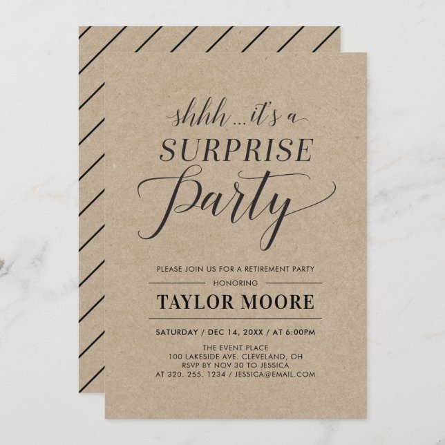 Kraft | Simple Modern Surprise Retirement Party Invitation (Front/Back)