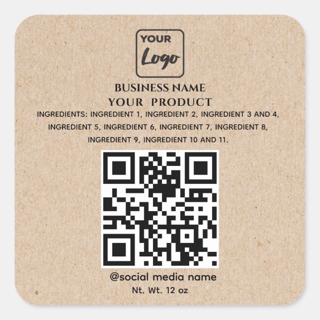Kraft Simple qr code logo product ingredients Square Sticker (Front)