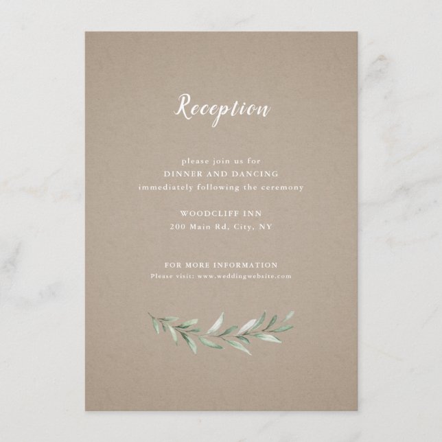 Kraft simple rustic greenery wedding enclosure card (Front)