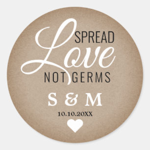 Kraft Spread Love Hand Sanitizer Wedding Monogram Classic Round Sticker