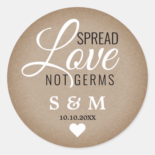 Kraft Spread Love Hand Sanitizer Wedding Monogram Classic Round Sticker (Front)