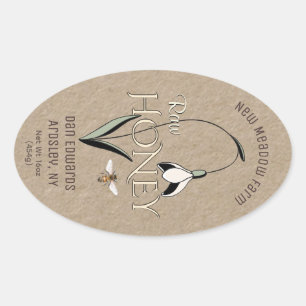 Kraft Spring Honey Label with Snowdrop Flower Bee