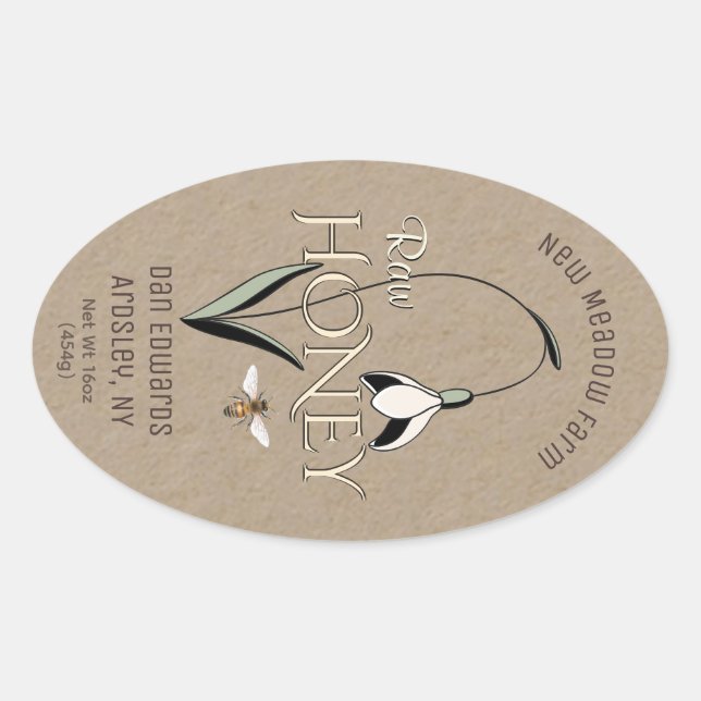 Kraft Spring Honey Label with Snowdrop Flower Bee (Front)