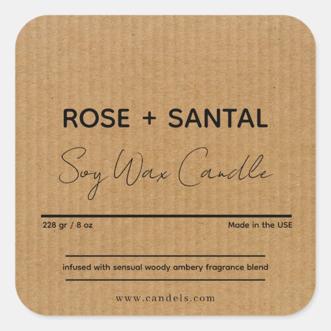 Kraft Square Custom Candle Label,Personalised Square Sticker (Front)