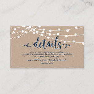 Kraft String Light, Navy Blue, Wedding Details Enclosure Card