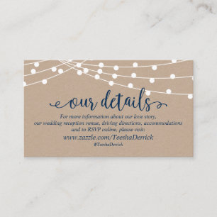Kraft string lights, Navy Blue Script, Our Details Enclosure Card