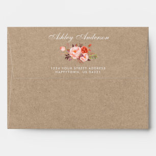 Kraft Style Coral Watercolor Floral Wedding Envelope