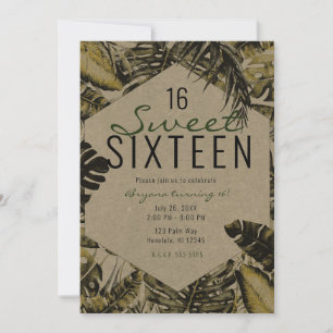 Kraft Tropical Palm Leaves Summer Island Sweet 16 Invitation