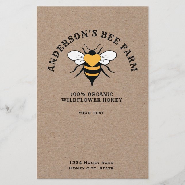 Kraft  vintage bee  honey  design. flyer (Front)