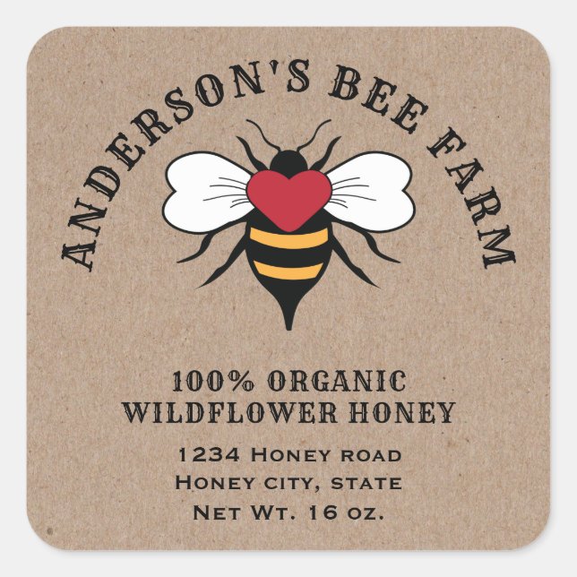 Kraft vintage bee  honey jar classic round sticker (Front)