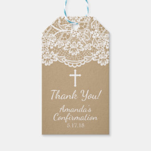 Kraft Vintage Lace Confirmation Gift Tag