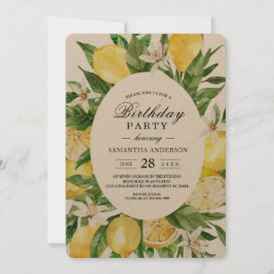 Kraft Vintage Watercolor Yellow Lemons Frame Invitation