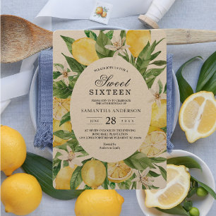 Kraft Vintage Watercolor Yellow Lemons Frame Invitation