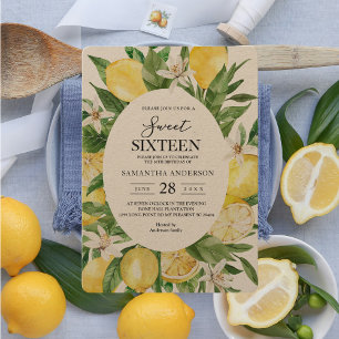 Kraft Vintage Watercolor Yellow Lemons Frame  Invitation