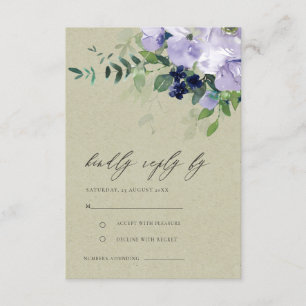 Kraft Violet Purple Floral Leafy Wedding RSVP Enclosure Card