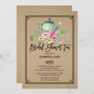 Kraft Watercolor Bridal Shower Tea Invitation