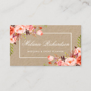 Kraft Watercolor Coral Floral Business Card