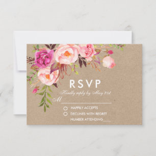 Kraft Watercolor Floral Pink RSVP Wedding