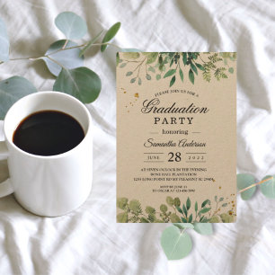 Kraft Watercolor Green Leaves Branch Invitation