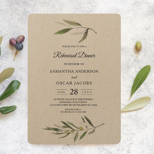 Kraft Watercolor Green Olive Branch  Invitation (Creator Uploaded)