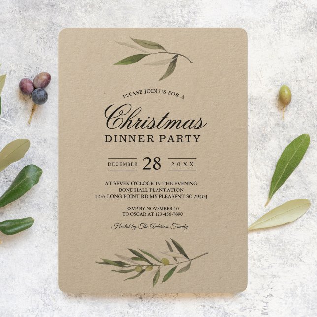 Kraft Watercolor Green Olive Branch  Invitation (Creator Uploaded)