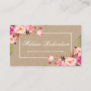 Kraft Watercolor Pink Floral Business Card