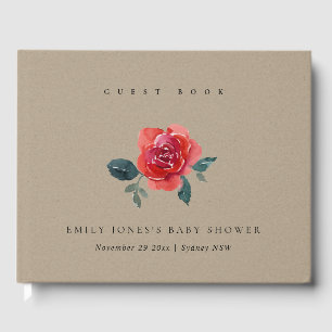 KRAFT WATERCOLOR RED GREEN ROSE FLORAL BABY SHOWER GUEST BOOK