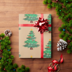 Kraft Watercolor Winter Pine Green Tree Christmas Wrapping Paper