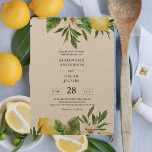 Kraft Watercolor Yellow Lemons & Leaf Invitation