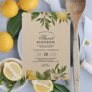 Kraft Watercolor Yellow Lemons & Leaf   Invitation