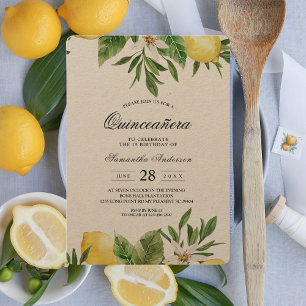 Kraft Watercolor Yellow Lemons & Leaf Invitation