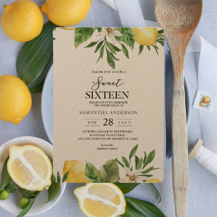 Kraft Watercolor Yellow Lemons & Leaf  Invitation